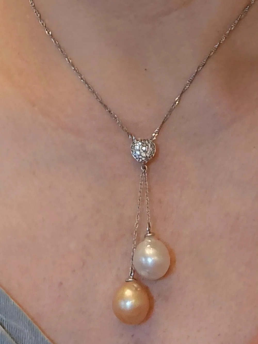 South Sea  Pearl Drop Necklace - White & Gold Pearls - Picture 3 of 4